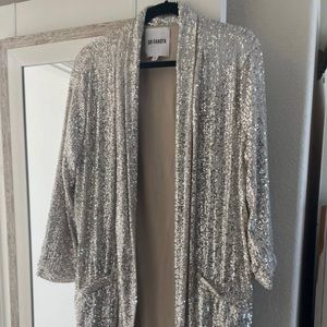 Anthropologie BB Dakota Silver Sequin Kimono Duster Jacket